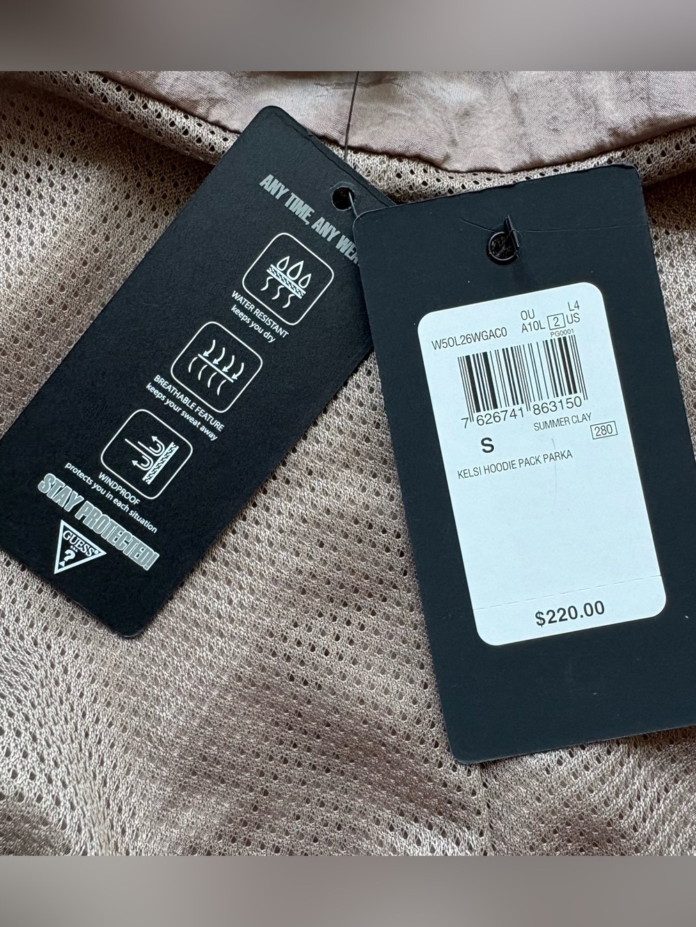 NWT Guess Kelsi Hoodie Pack Parka Long Summer Clay Taupe Water Resistant Size S - Picture 4 of 12